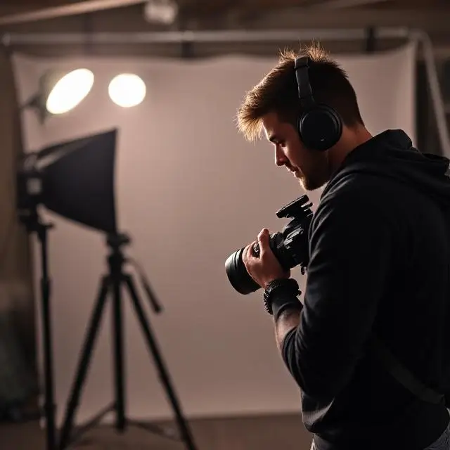 A successful photographer during a professional photoshoot.