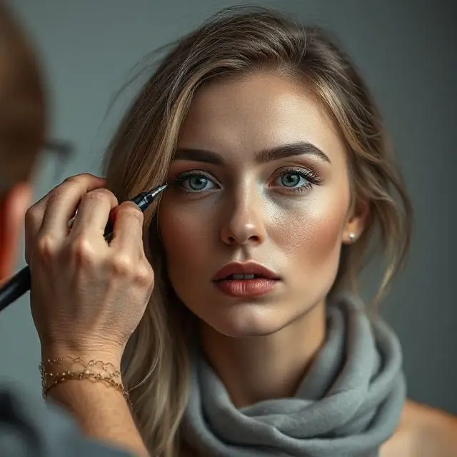 A professional photographer retouching a portrait